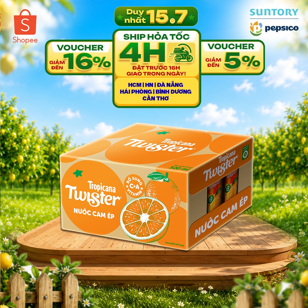 [SALE 15.7] Thùng 24 Chai Nước Trái Cây Twister Cam (320ml /chai)