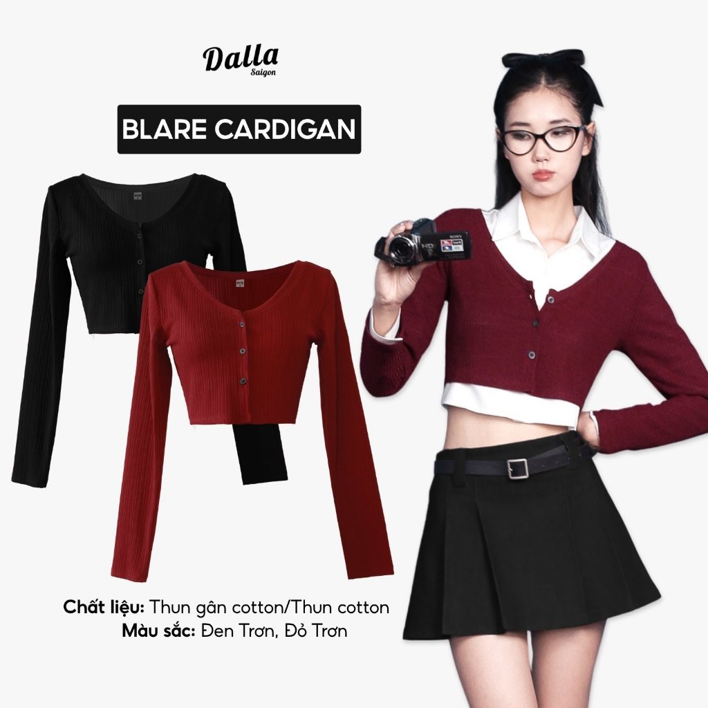 DALLA Áo cardigan croptop cổ V basic (CDG06) Blare Cardigan