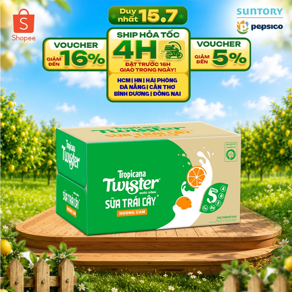 [SALE 15.7] Thùng 24 Chai Sữa Trái Cây Hương Cam Twister (320ml/chai)