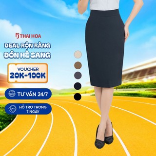 Chân váy nữ công sở 239 Thái Hòa chất liệu vải gỗ sồi 2 lớp dáng bút chì thiết kế tôn dáng