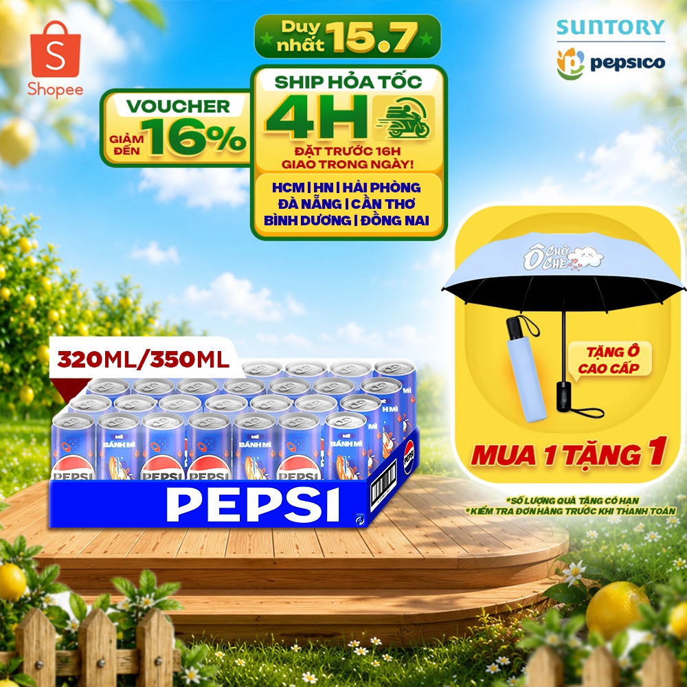 [SALE 15.7] Thùng Nước Ngọt Giải Khát Có Gaz Pepsi Lon Xanh (320ml/lon hoặc 350ml/lon)