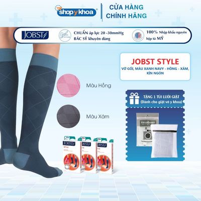 Vớ Y Khoa JOBST Style - Vớ gối, Màu Xanh Navy - Xám - Hồng, Kín Ngón, Áp Lực 20-30mmHg, 2 Chiếc (Tất Y Khoa)