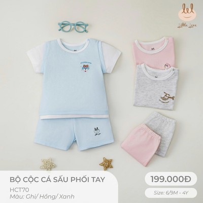 Bộ Cộc Tay Cá Sấu Phối Tay Lil Little Love [ Siêu Mềm, Mát, Mịn Co Dãn Và Thấm Hút Mồ Hôi Tốt] Size 6M - 4Y (HCT70)