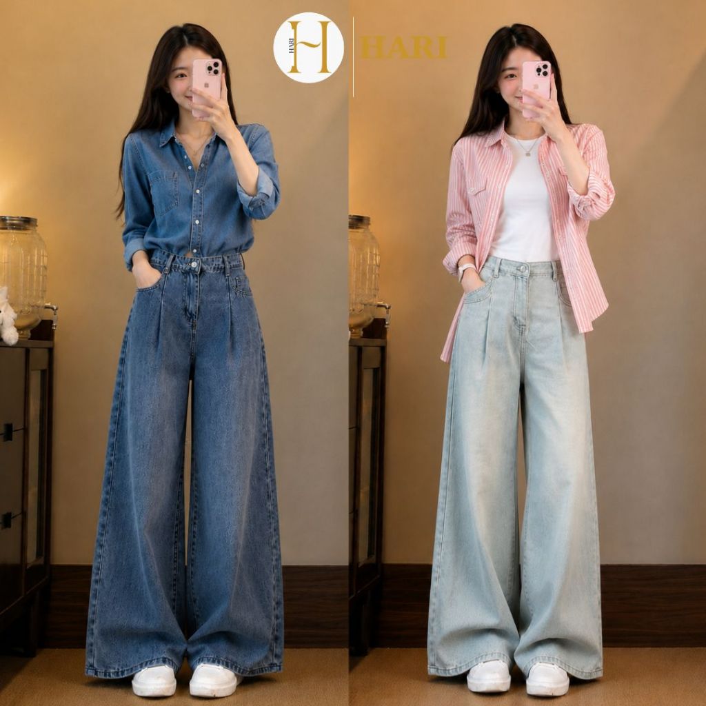 Quần Bò Nữ Cạp Cao Ống Suông Hari Form Rộng Trẻ Trung Cá Tính Đi Học Đi Chơi Đủ Màu