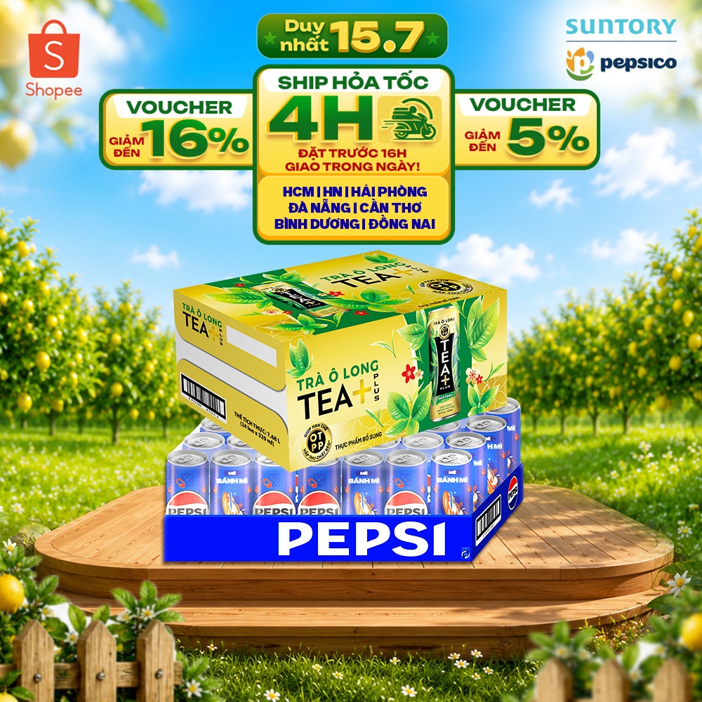 [SALE 15.7] Combo 1 Thùng Pepsi và 1 Thùng Trà Ô Long Tea+ (320ml hoặc 350ml/lon)