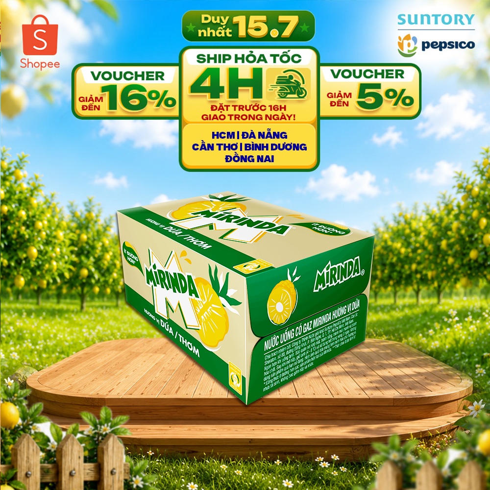 [SALE 15.7] Thùng 24 Chai Nước Ngọt Giải Khát Mirinda Dứa (390ml/chai)