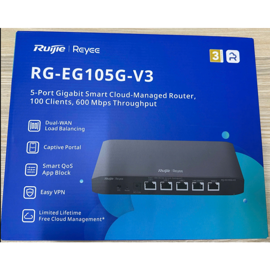 CÂN BẰNG TẢI RUIJIE RG-EG105G-V3 - Chế độ Turbo 1000 Mbps, Bộ nhớ flash 32 MB, RAM 128 MB, Hỗ trợ đế