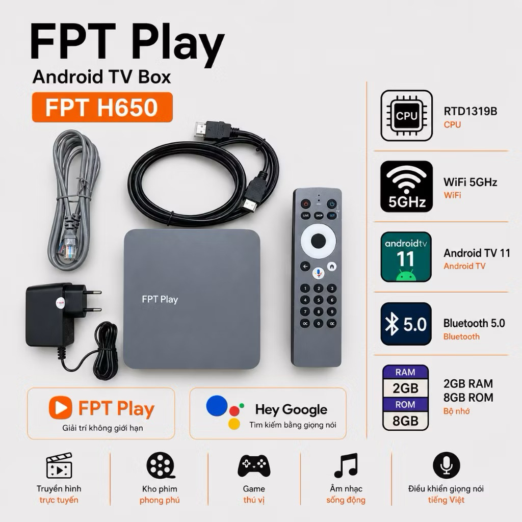 Android Tivi Box FPT Mã H650- Rom ATV - Xem Truyền Hình, Bóng Đá, Youtube Miễn Phí trọn đời