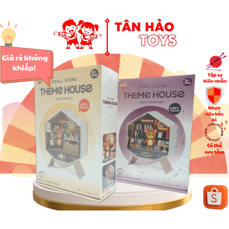 Mô Hình Nhà Gấu Mini DIY Theme House Lắp Ráp  – Dream Bakery & Ideal Bookstore Trang Trí Bàn Học Và 