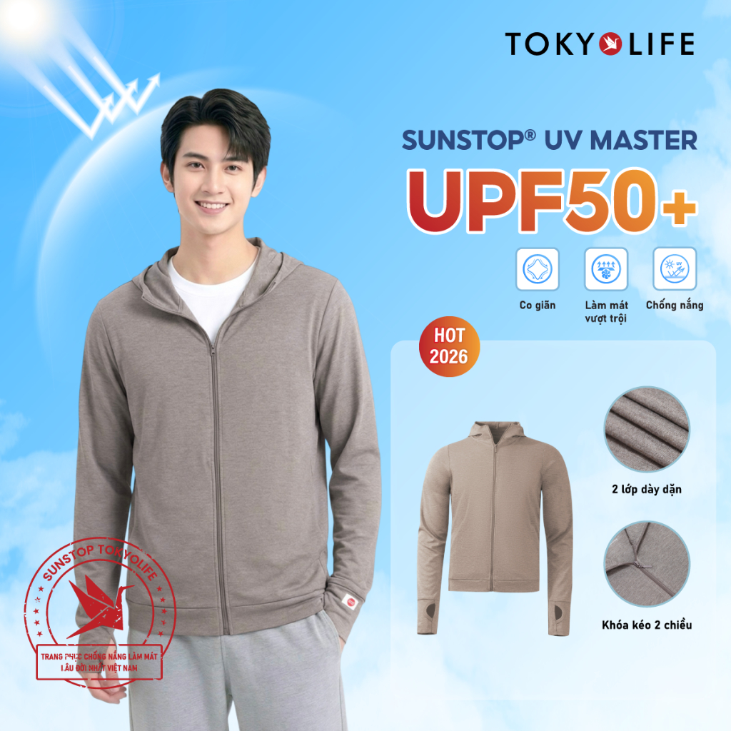 Áo khoác chống nắng NAM TOKYOLIFE SunStop Master mũ liền chống tia UV vải mềm co dãn 40000464
