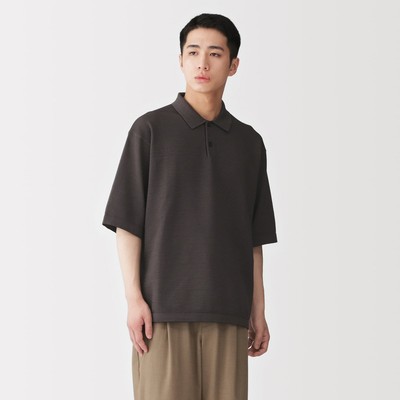 [26AW] MUJI Áo Polo Nam Vải Dệt Kim Khô Nhanh Tay Ngắn