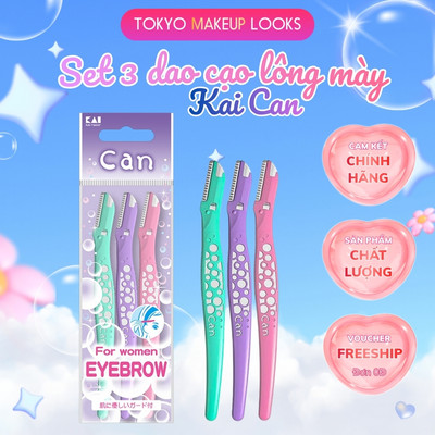 Set 3 Dao cạo lông mày lưỡi thép có màng bảo vệ Kai Can For Women Eyesbrow kèm nắp nhựa bảo vệ
