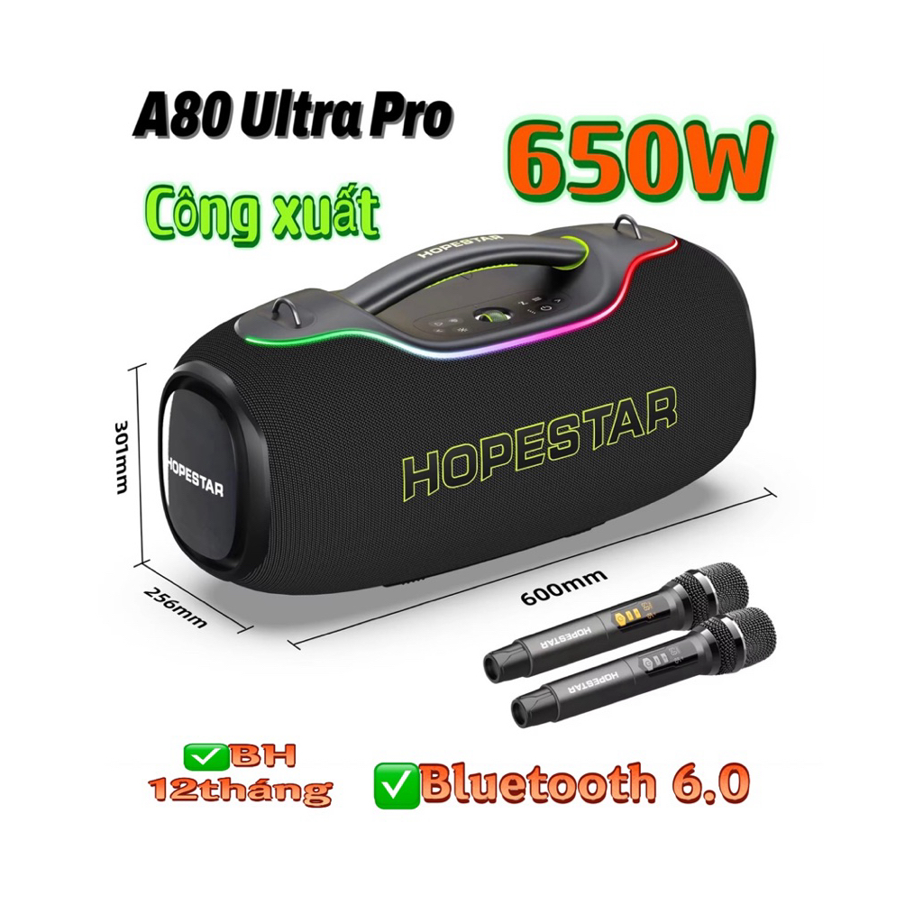 Loa Hopestar A80 Ultra Pro Công Xuất 650W Bluetooth 6.0,Bin 40000mAh Bảo Hành 12 tháng