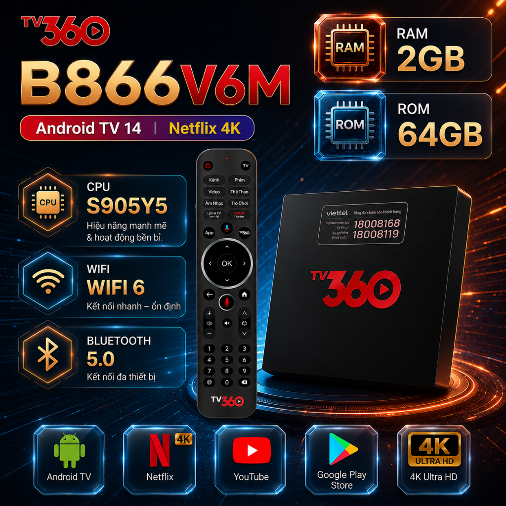 Android TV360 Box Viettel HÀNG MỚI , Cài sẵn ứng dụng ,VT360 B866V6M B866V2F , HP40A , DV9135, IP952