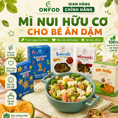 Mì nui hữu cơ cho bé ăn dặm hình số chữ cái, động vật, xe động cơ ONFOD Bartolini 250g