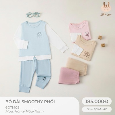 Bộ dài tay sợi tre phối túi bèo Lil Little Love [ Siêu Mềm, Mát, Mịn Co Dãn Và Thấm Hút Mồ Hôi Tốt]Size 6M - 4Y (6DTM08)