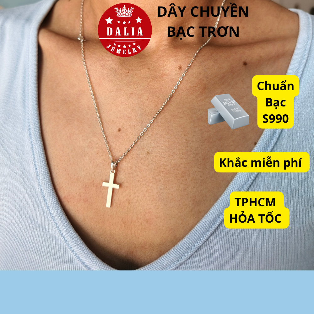 Dây chuyên bạc mặt thánh giá miễn phí khắc tên, số DaLiA Jewelry thiết kế đơn giản, quà tặng ý nghĩa