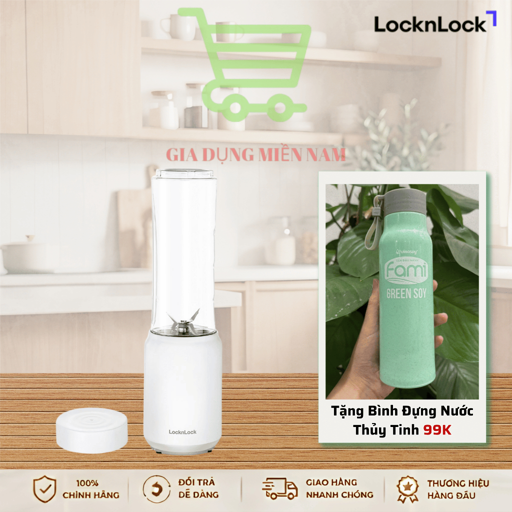 Máy Xay Sinh Tố Mini LocknLock EJM433WHT, Dung Tích 280ml,  Công Suất 150W - Có thể xay đá nhuyễn nh