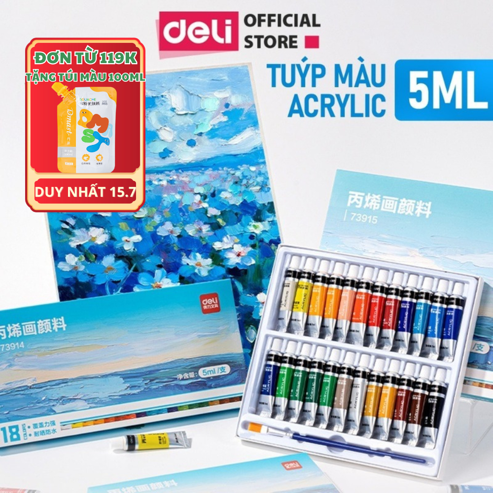 [🔥TẶNG CỌ+TÚI MÀU 100ML] Màu Acrylic Dạng Tuýp 5ml Kèm Cọ Khay Màu Tô Tượng Vẽ Giày Túi Tote Tô Tượn