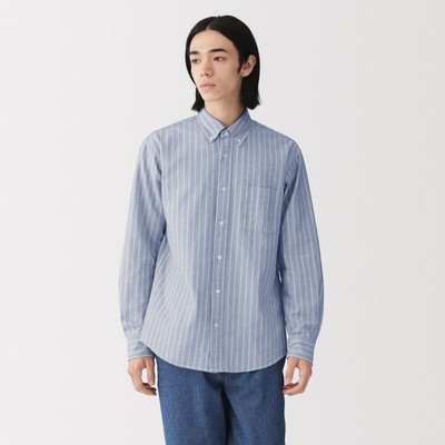 [26AW] MUJI Áo Sơ Mi Nam Vải Oxford Cổ Cài Nút Tay Dài