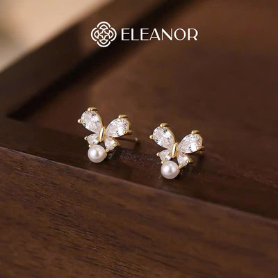 Bông tai nữ chuôi bạc 925 Eleanor Accessories hồ điệp đính đá phụ kiện trang sức khuyên tai 10911