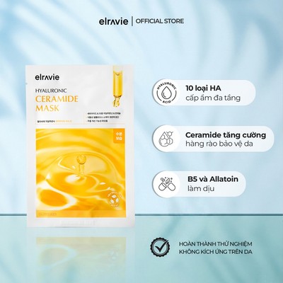 [Combo 10 Miếng] Mặt Nạ Cấp Ẩm, Làm Dịu & Hỗ Trợ Hàng Rào Bảo Vệ Da Elravie Hyaluronic Ceramide Mask 1 Chiếc 27ml