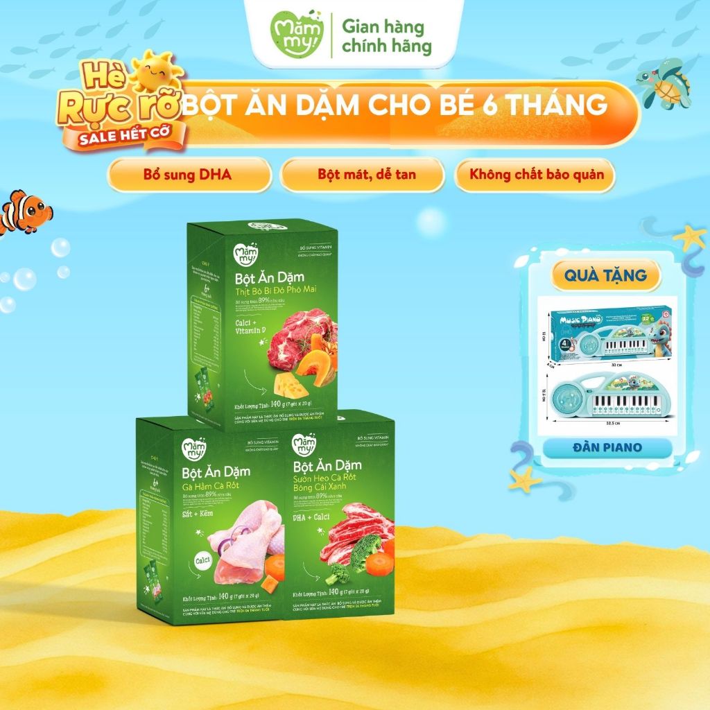 Bột ăn dặm cho bé Mămmy từ 6 tháng tuổi: Bắp non, Yến mạch, Trái cây mùa hè, thịt bò bí đỏ, gà hầm c