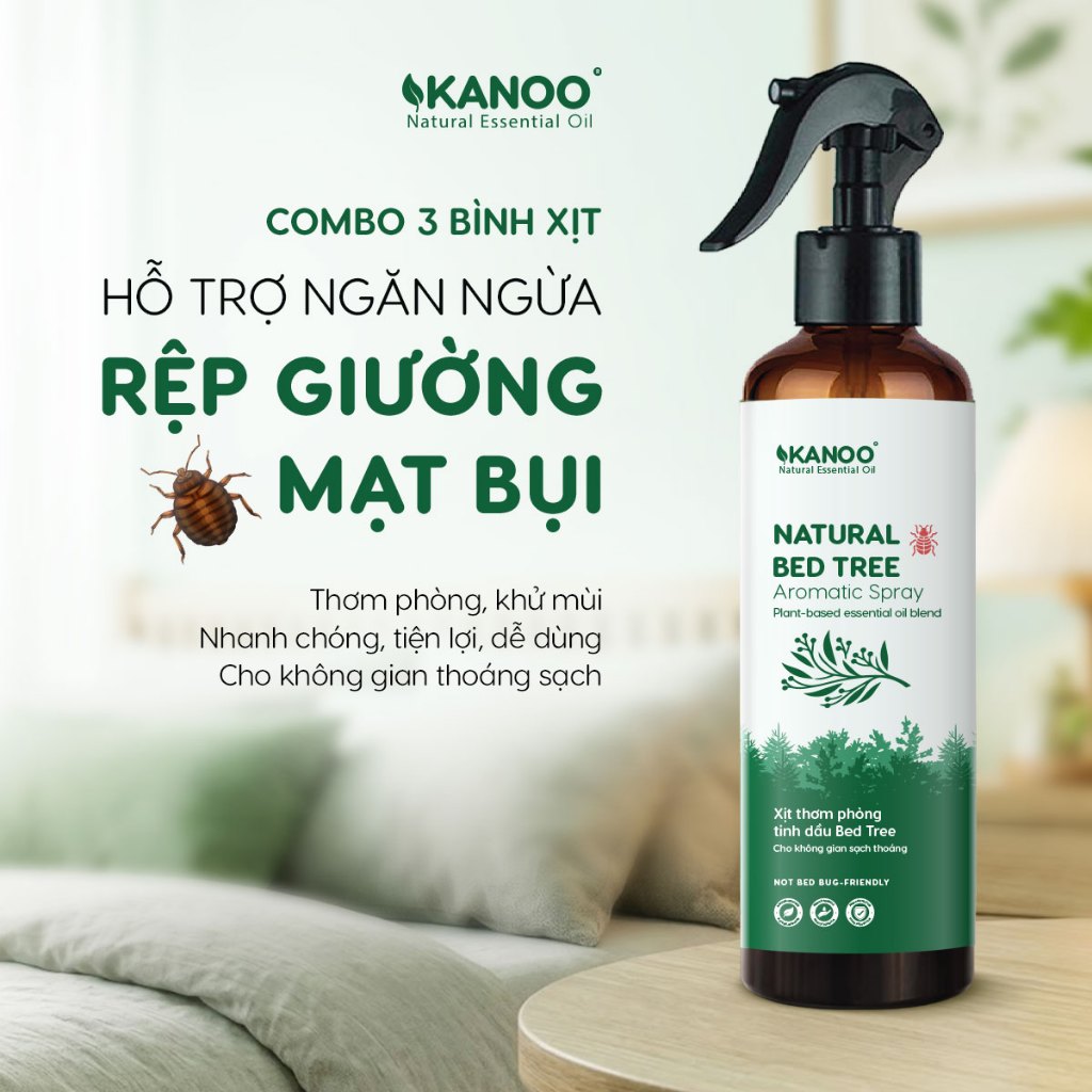 Combo 3 chai Xịt thơm phòng hỗ trợ ngăn ngừa rệp giường, mạt bụi Kanoo