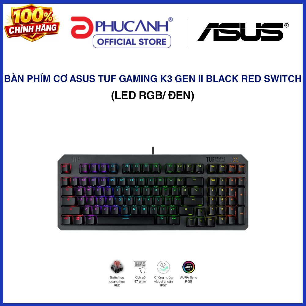 Bàn phím cơ Asus TUF Gaming K3 Gen II Black Red Switch (LED RGB/ Đen)