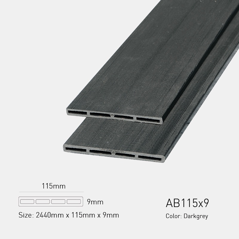 Tấm Ốp Trần Gỗ Nhựa Ngoài Trời Lõi Rỗng AWOOD Bản 11.5cm (Mã AB115x9-darkgrey) Màu Xám Đen