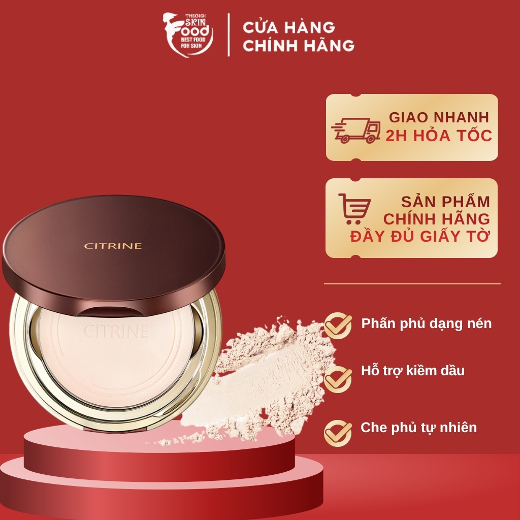 Phấn Phủ Dạng Nén Citrine Kiềm Dầu, Che Phủ Tự Nhiên Soft Velvet Setting Powder 8g ThegioiSkinfood