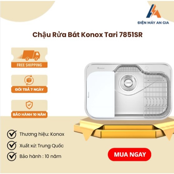 Chậu Rửa Bát Konox Tari 7851SR – Inox SS304 Cao Cấp – Lòng Chậu Sâu Hạn Chế Bắn Nước – PEB