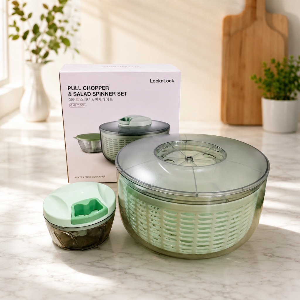 Rổ quay rau Lock&Lockgiúp làm ráo nước rau, củ, quả nhanh chóng, giữ rau tươi giònà hạn chế nước