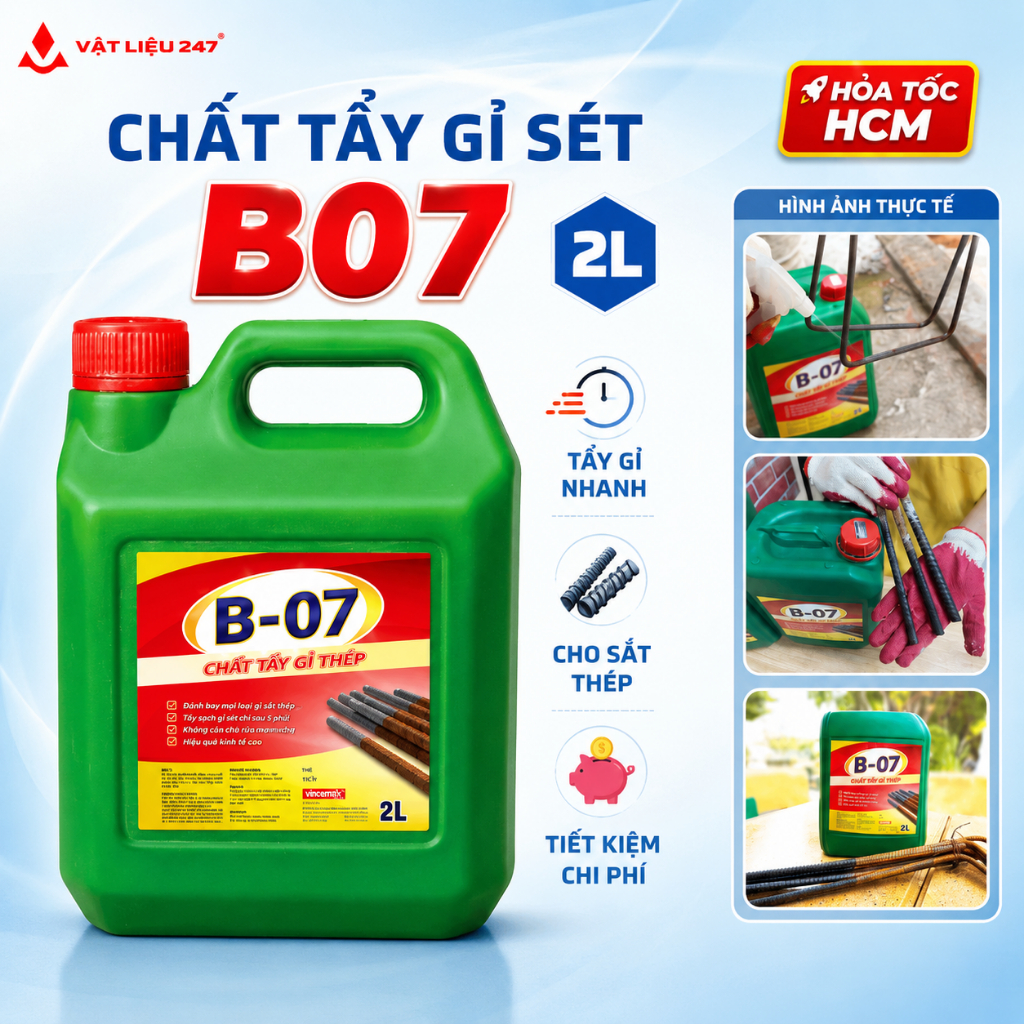 Chất Tẩy Gỉ Sắt Thép B07 Can 2 Lít - Tẩy Gỉ Sét Kim Loại, Tẩy Rỉ Sắt Hiệu Quả