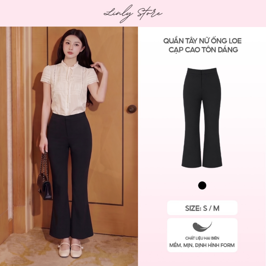 Quần tây nữ ống loe cạp cao tôn dáng, quần vải công sở co giãn cao cấp Linly Store QD-D6