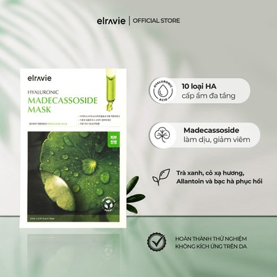 [Combo 10 Miếng] Mặt Nạ Cấp Ẩm, Làm Dịu, Giảm Đỏ, Hạ Nhiệt Độ Da Elravie Hyaluronic Madecassoside Mask 1 Chiếc 27ml