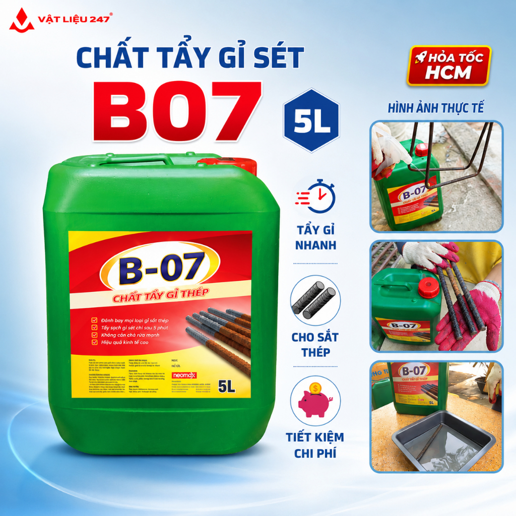 Chất Tẩy Rỉ Sắt Thép B07 Can 5 Lít - Hóa Chất Tẩy Rỉ Sét - Dung Dịch Tẩy Rỉ Sắt Biến Đổi Rỉ Sắt BO7 