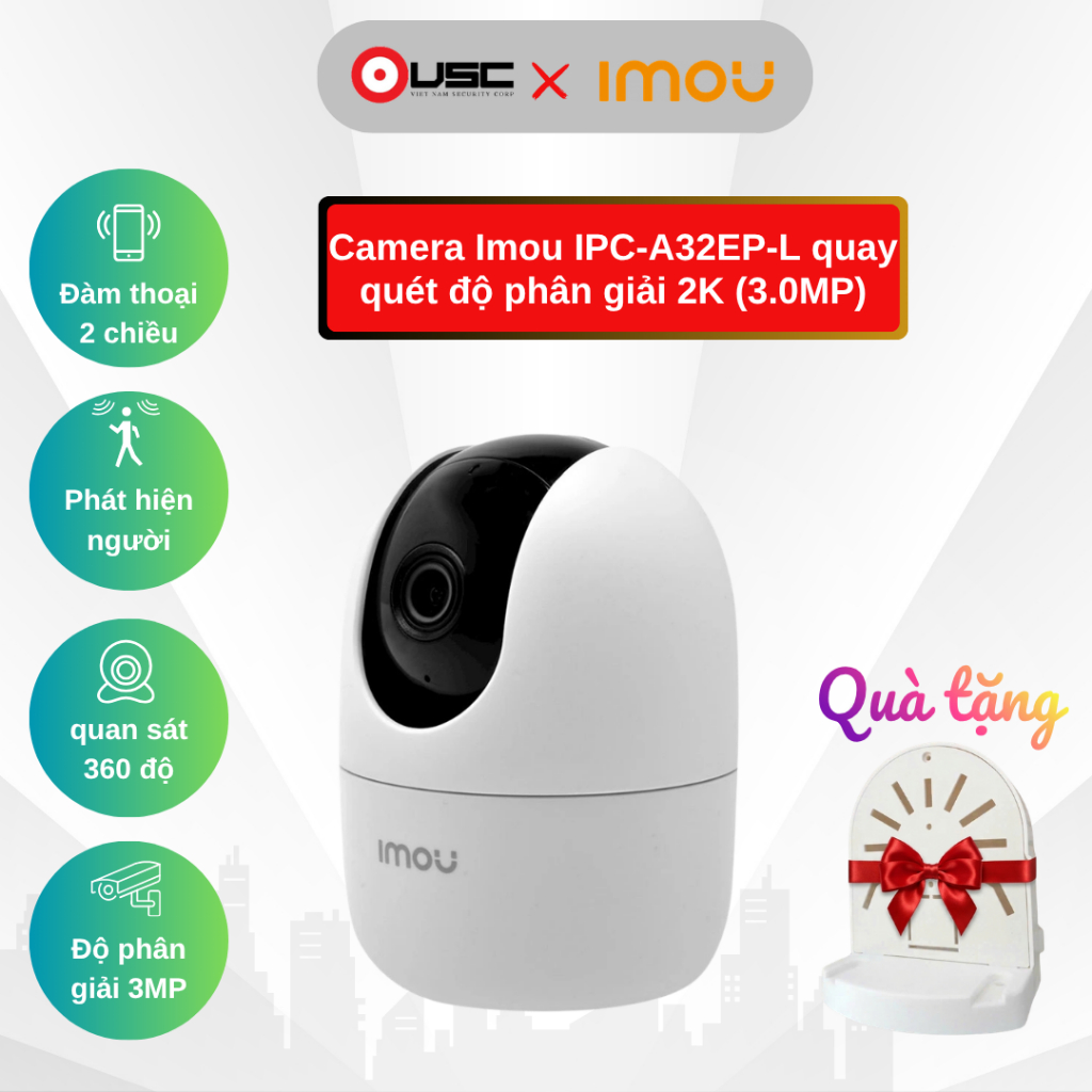 Hè về gọi Camera IMOU IPC-A32EP-L 3M, xoay 360 độ, đàm thoại 2 chiều, đêm hồng ngoại quay 360 độ