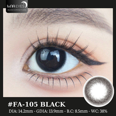 [6 tháng] Lens mắt FA-105 Black màu đen nhám giãn tròng tự nhiên, size vừa, thương hiệu LUNA EYES