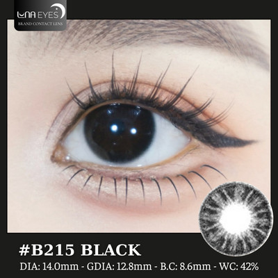 [6 tháng] Lens mắt B215 Black màu đen vân tia không giãn tự nhiên, size nhỏ, thương hiệu LUNA EYES