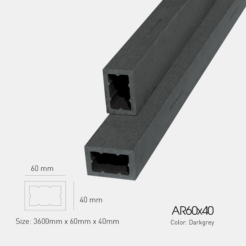 Thanh Hộp Gỗ Nhựa Ngoài Trời 60x40 AWOOD Dài 3.6m (Mã AR60x40-darkgrey) - Lam Che Nắng Tone Xám Đen