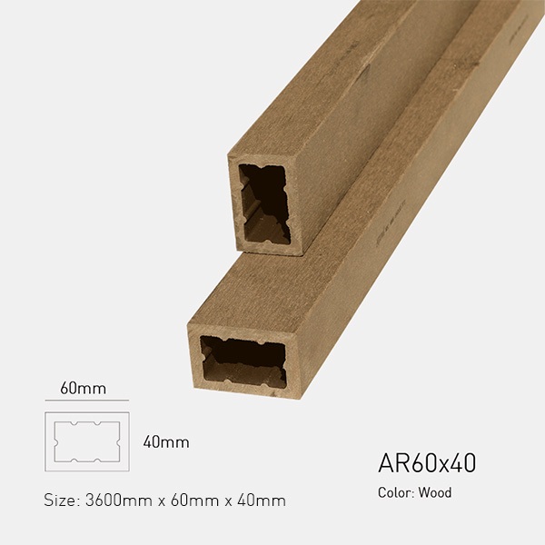 Thanh Lam Hộp Gỗ Nhựa Ngoài Trời 60x40 AWOOD Dài 3.6m (Mã AR60x40-wood) - Làm Giàn Hoa, Lam Che Nắng