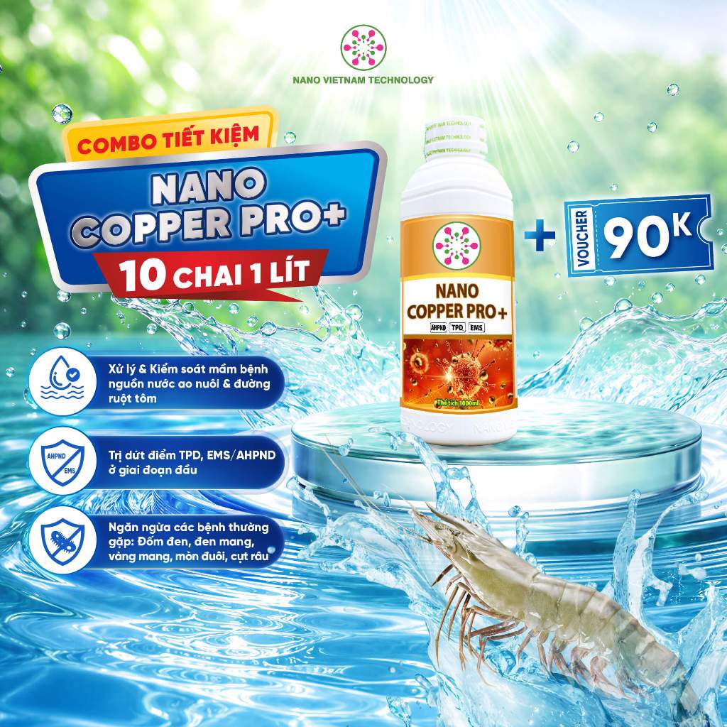 [Combo 10 chai 1L] Nano Copper Pro - Nano Đồng xử lý vi khuẩn, nấm, tảo độc, ký sinh trùng - Ngăn ng