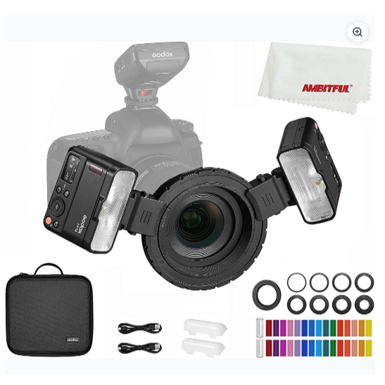 Đèn Flash Macro Godox MF12-K2 Ring Flash TTL 2.4GHz GN16 Pin Tích Hợp 49-77mm