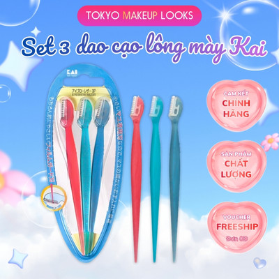 Set 3 Dao Cạo Lông Mày KAI lưỡi đơn thân nhựa có nắp bảo vệ EBR-3P (00875)