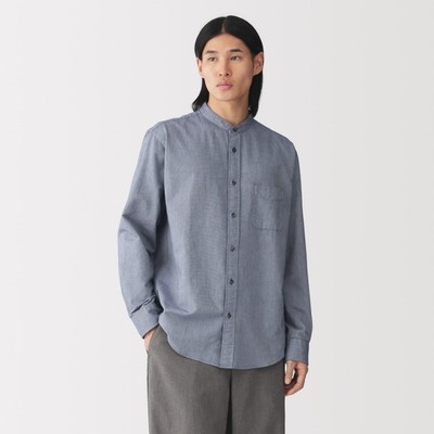 [26AW] MUJI Áo Sơ Mi Nam Vải Oxford Cổ Trụ Tay Dài
