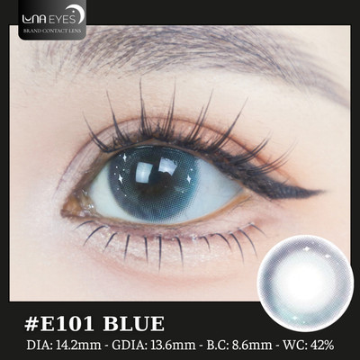 [6 tháng] Lens mắt LUNA EYES E101 Blue màu xanh loang chấm sao lấp lánh, không viền nổi bật, size vừa