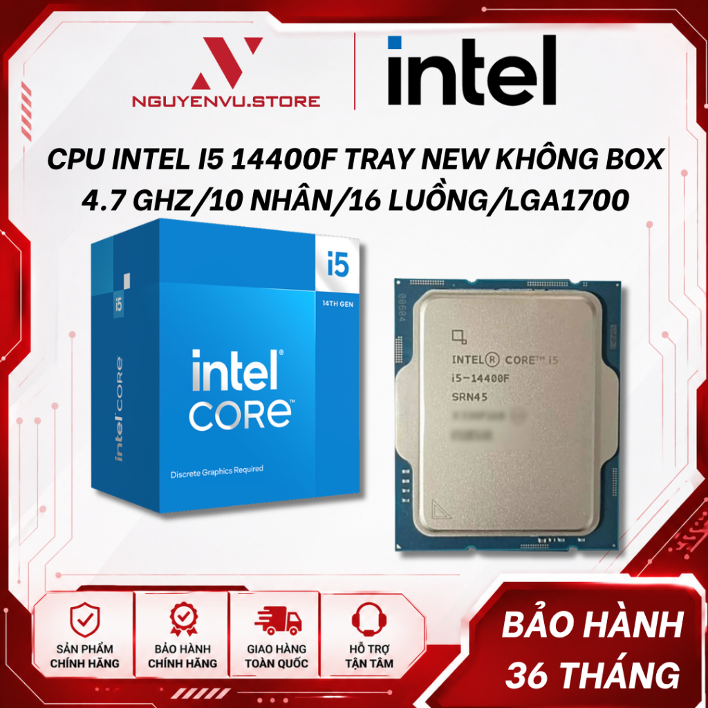 CPU Intel Core I5 14400F Tray New không box / 14400F Box Nhập Khẩu ( 4.7 GHz/10 Nhân/16 Luồng/LGA170