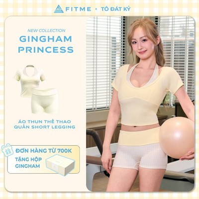 Bộ đồ tập gym, yoga, pilates nữ Fitme áo thun Belle SL có sẵn mút, quần legging đùi Sparkle SL nâng vòng 3 tôn dáng