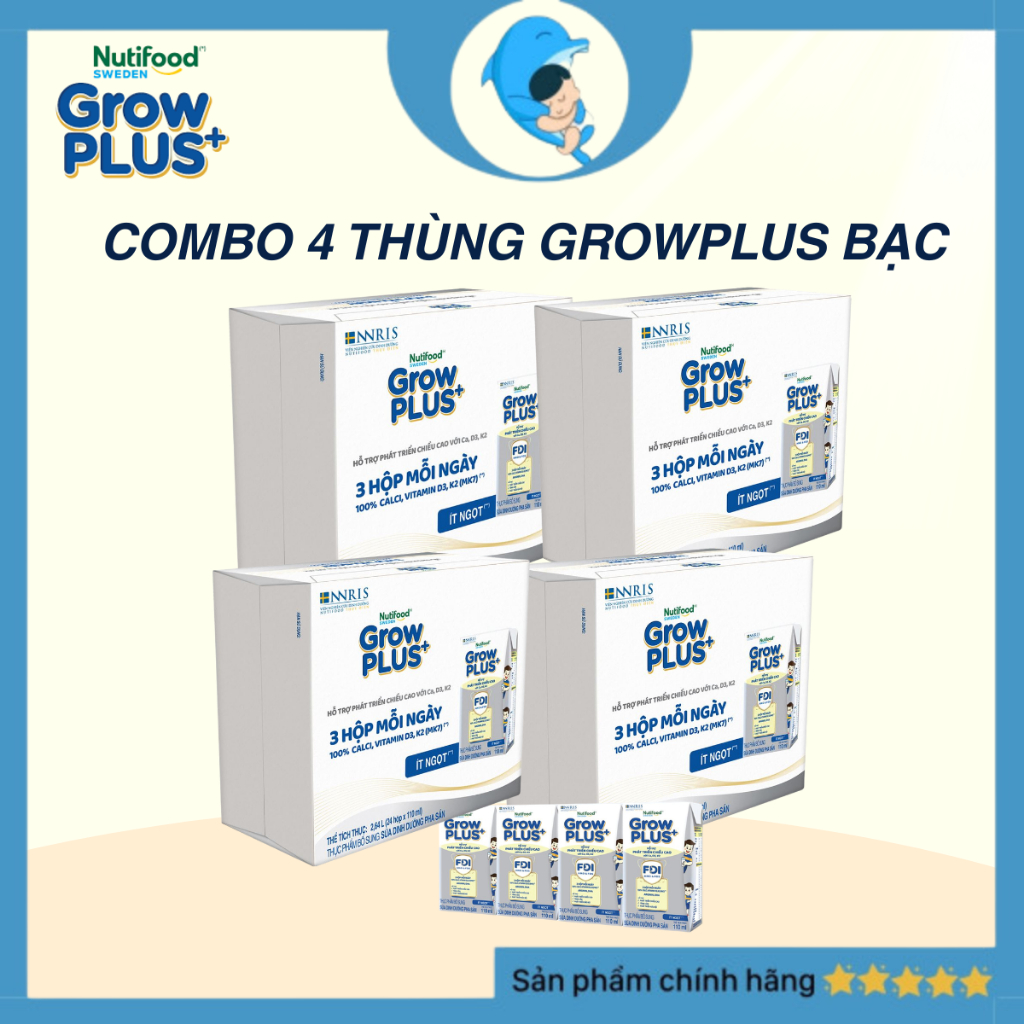 [Combo 4 thùng bạc ] Sữa Bột Pha Sẵn Nutifood Sweden Grow plus+ Cao lớn vượt trội 110ml/180ml MECAHE
